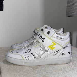 Zadig & Voltaire Mid Flash Graffiti White Low Top Sneakers 40